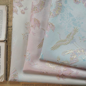 Golden Crane Embossed Fabric Classic Yarn Weaving Jacquard Sewing Womens Dress Cloths Fabrics Per Meter