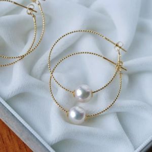 Montagne Jewelry 18k Pure Gold Earrings Elegant Design Fine Jewellery Natural 8-8.5mm Akoya Pearl Earrings Drop Earrings