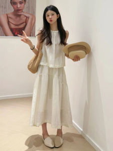 Itawina | White Sleeveless Dress Women Summer 2025 New Style High Waist Holiday Fashion Polyester Fiber Thin Model Tea Break Skirt