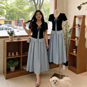 Slimming Age-reducing Design Sense Lace-patched Outfit Set
