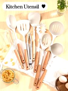 HomeAce Non Stick Kitchen Utensil Cookware Silicone Wooden Handle Cooking Tool