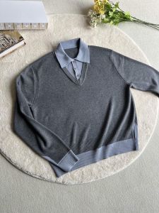 Xanvas | False Two-Piece Polo Collar College Style Cleanfit Sweater