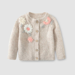 Girls Autumn Winter Knitted Sweater Coat Little Princess Fashionable Korean Style Cotton Polyester Blend Long Sleeve round Neck Single Button Closure Solid Color