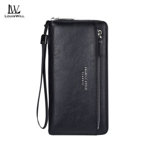 LouisWill กระเป๋าสตางค์ผู้ชายแบบยาวกระเป๋าสตางค์แบบยาวทำจาก PU แบบอเนกประสงค์กระเป๋าสตางค์ความจุมากสายรัดข้อมือกระเป๋าโทรศัพท์ดีไซน์ผู้ที่ใส่บัตร ID เครดิต Pouch Koin กระเป๋าเหรียญหนัง PU กระเป๋าสตางค์บุรุษธุรกิจ