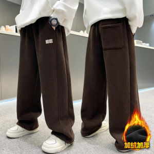 Boys Autumn Winter Thickened Fleece Lined Loose Straight Leg Cotton Pants Childrens Clothing Kids Trousers Sport Style Long Pants
