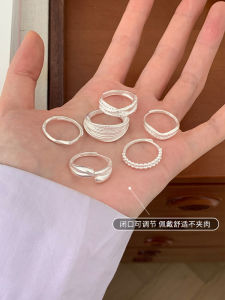 For Evening S925 Sterling Silver Line Geometric Ring Opening Adjustable Index Finger Ring Female Stylish Niche Style Ring Fashionable