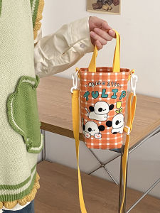 Cute Canvas Tote Bag Womens New 2025 Student Water Bottle Cup Crossbody Small Cloth Bag for Office Workers Casual Bucket Bag