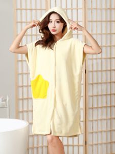 Khăn Tắm Vải Nhung Chần Bông Non Có Mũ Trùm Đầu Nhanh Khô Có Khóa Cài Dùng Trong Nhà Cho Người Lớn Mùa Hè Thấm Hút