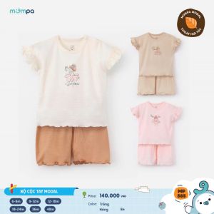 Bộ cộc tay bé gái Mompa 6 tháng - 4 tuổi vải Modal lỗ thoáng thấm hút mềm mại 585