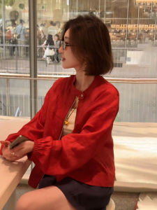 YUFUQING | Red Short Korean Style Womens Summer Casual Fashionable Thin Sun Protection Outerwear Breathable Polyester Fiber Long Sleeve Zipper Round Neck Single Piece