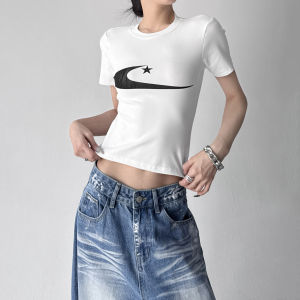 MUYUZI | Stylish Tight Fitted Black Short Sleeve T-Shirt Printed