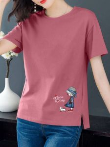 2023 Summer New Arrival Literary Lady T-Shirt Short Sleeve Printed Half Sleeve T-shirt Loose round Neck Bottoming Shirt Tops Tide