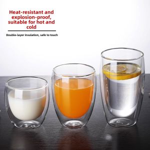 Double Layer Heat Resistant Glass Cup Transparent Insulated Coffee Tea Milk Juice Drinkware Handmade Boro Silica Glass Cup