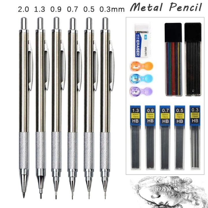 thumbnail image 2 of MROOFUL Metal Mechanical Pencil Set - 1.3mm & 2.0mm Automatic Drawing Pencils With HB Lead Refills 2 of 12