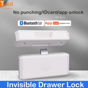 Bluetooth Remote Control Cabinet Drawer Lock Invisible Keyless Hidden Electrics Wifi Lock Security Phone Control No Punch Self-tapping Screws Hidden ABS Material Invisible Cabinet Lock