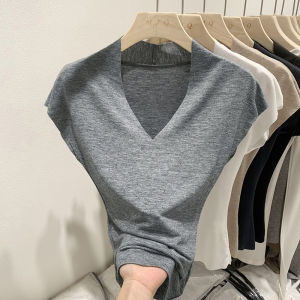 LUOFEN | Seductive Body-Hugging V-Neck Tea Art Top