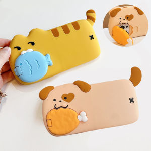 3D Cute Dog Drumsticks Kickstand Soft Silicone Case for iPhone 13 14 15 16 Pro Max Funny Kitty Cat Fish Folding Bracket Cover
