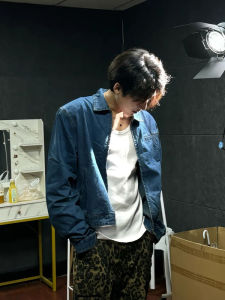 Dark Blue Padded Shoulder Short Denim Outwear Male Fancy Handsome Cleanfit American Retro Denim Clothes Jacket