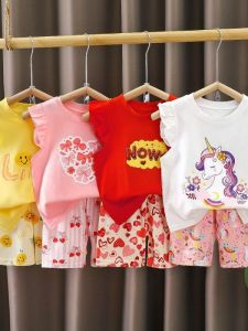 Pure Cotton Short Sleeve Short Pants Set for Girls Summer New Style Baby Cartoon Clothing Two-Piece Suit Breathable Moisture-Wicking