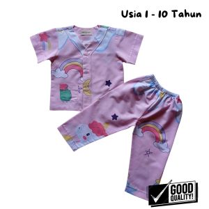 Aghni Boutique Piyama Anak Perempuan Bahan Katun Adem Full Kancing Depan