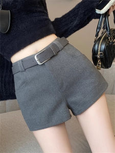 Gray Woolen Base Layer Shorts Womens Autumn 2025 New Outerwear Boot Pants High Waist Wide Leg Casual West Pants