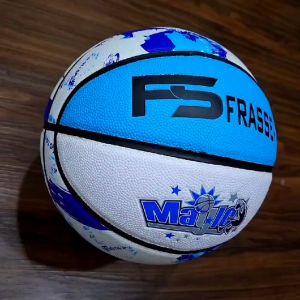 Frasser Bola Basket Original Size 7 Indoor dan Outdoor Bahan PU Biru Putih BBS PU 01