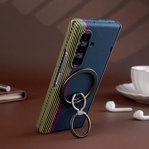 Magnetic Stand Z Fold 3 4 5 6 7 Hard PC Case Cover Color Blocking Carbon Fiber Samsung Galaxy Z Fold 7 Casing Hinge Protection Drop Proof Durable Phone Case with Tempered Glass