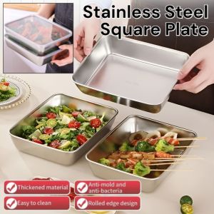 Stainless Steel Square Plate Rectangular Plate Tray Serving Food Tray Grilled Fish Plate