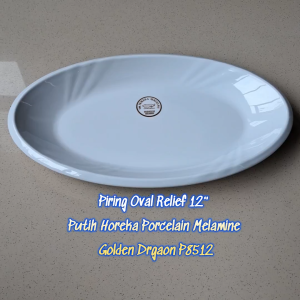 Piring Oval Relief 12" Horeka Porcelain Melamine - Golden Dragon P8512