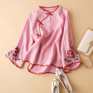 DSF Studio spring clothes womens 2025 new Chinese style Guochao womens diagonal placket button-up top literary embroidery loose blouse