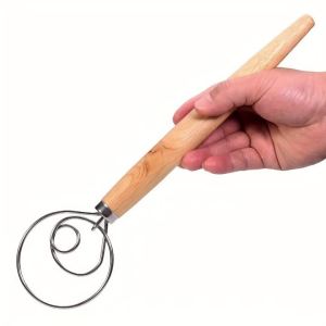 13inch Danish Dough Whisk Stainless Steel Dutch Style Bread Dough Hand Mixer Wooden Handle Kitchen Baking Tools Artisian Blender