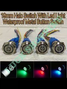 19MM LED Halo Switch Metal Button Switch Power Switch Accessories Parts 12V Symbol ON OFF Push Button Latch Universal