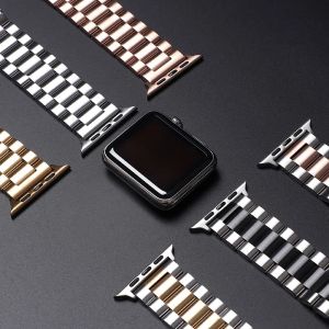 สาย สายโลหะ + เคส สำหรับ Apple Watch 8 สายนาฬิกา 41มม.45มม.Series 8 7 6 SE 5 4 3 2 1 45มม.44มม.40มม.42มม.38มม.สายรัดสแตนเลสขอ