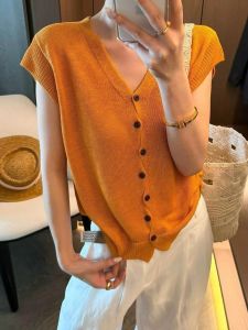 YUEZHONGWEI | Youthful Korean-style Knit Cardigan Orange Design-focused