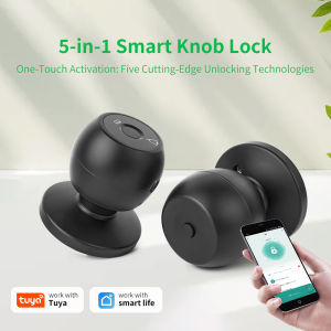 TUYA Smart Door Knob APP Remote Unlock Fingerprint Password RFID Card Key Auto Rechargeable Electronic Lock For Wooden Door Office Apartment No Need to Change Lock Body Smart Home Product