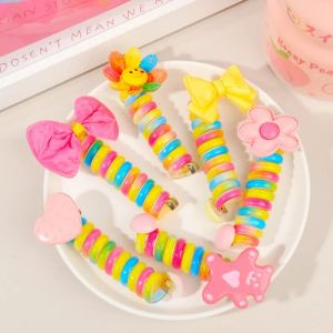 🔥🔥Roman Holiday Telephone Wire Hair Rope Kids Girls Coil Hair Tie Ponytail Leather Band Candy Colored Cartoon Hair Rope Telephone Cord Hair Ring Hair Accessories