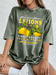 Finest Quality Fresh Lemons Cotton Washed T-Shirt Womens Summer Oversized Tops O-Neck Soft Distressed T Shirt Casual Clothes
