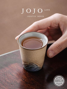 Jojos L Ceramic Tea Cup Mount Tai Blue Glazed Handmade Chinese Style High Temperature Burnt Ceramics for Serving Tea