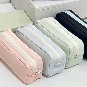 Simplicity Solid Color Pen Bag Zipper Design Large Capacity Pencil Case Portable Stationery Bag
