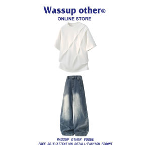 American Pleat Structure Loose Short Sleeve Men Set