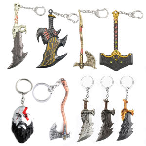 New God of War 5 Ragnarok Keychain Thors Hammer Mjolnir Key Chain Levitans Axe Keyring Blades of Exile Chaos Game Accessories