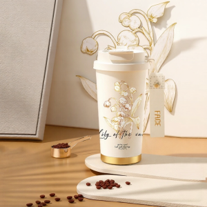 Ceramic Inner Lid Straw Coffee Mug Insulated Water Cup for Women Birthday Gift High Aesthetic Value Stainless Steel Outer Body