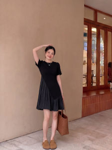 PAIBOLI | Petite Fit High Waist A Line Long Dress Black Patchwork
