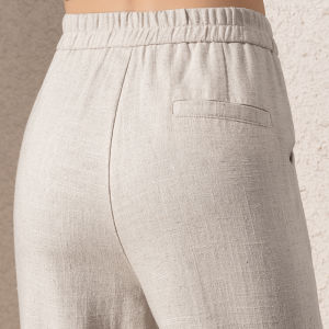 Tiiwgjiy | High Waist Wide Leg Pants Womens Cotton Linen Thin Summer Pants Elastic Waist Linen Straight Leg Trousers Asymmetrical Style