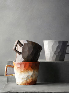 Retro Japanese Style Ceramic Coffee Cup Handmade Coarse Glazed Artistic Mugs Textured Surface Hand Pouring Specialty Cup
