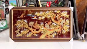 (Tặng khung) Tranh sơn mài Tùng Hạc đắp nổi hàng xuất khẩu 60x120 cm trang trí nhà cửa quà tặng tân gia khai trương ý nghĩa