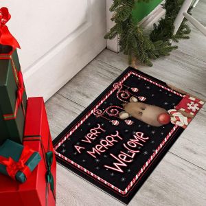 VIKAMA Xmas Front Door Mat Durable Festive Santa Snowflake Print Non Slip Floor Mat For Indoor Outdoor Entry Xmas Decor