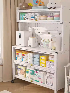 YOYO Kitchen Cabinet Floor Standing Storage Organizer Multi Tier Dustproof Dish Microwave Storage Cabinet with Pegboard Utensil Holder