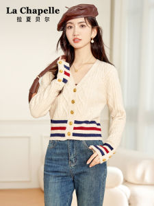 La Chapelle Winter 2024 French Style Knitted Sweater Cardigan Womens High End Twist Knit Top Korean Style Long Sleeve Regular Fit