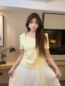 Áo Thun Tay Ngắn Thắt Nơ Cỡ Lớn Mùa Hè Thanh Lịch Đa Năng Độc Đáo Cho Nữ